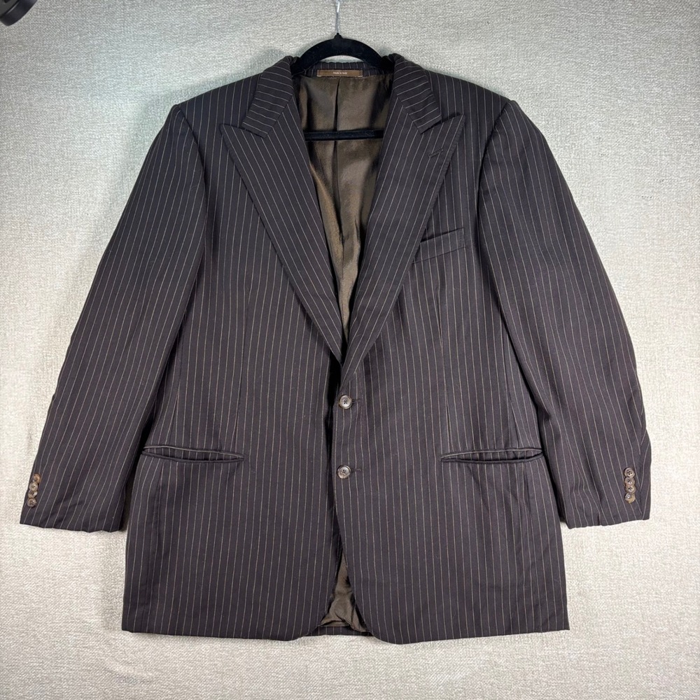Ermenegildo Zegna Neiman Marcus Mens Brown Pinstripe Wool Peak Lapel Blazer 50R